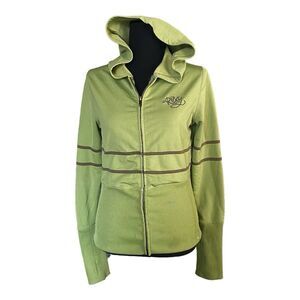 ROXY Hoodie Full Zip Jacket Green Ribbed Tailor Fit Thumb Holes Women’s S